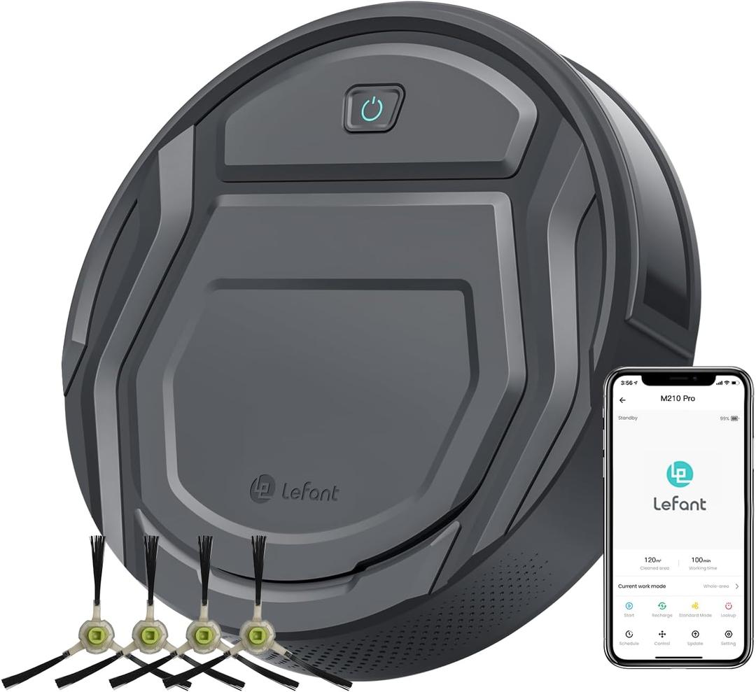 Lefant M210 Pro Robot Vacuum Cleaner, Slim and Quiet, 3 Suction Levels, 6 Cleaning Modes, Schedule Time, WiFi/APP/Alexa, 120-Min Runtime, Self-Charging, Perfect for Pet Hair and Hard Floors (Gray)