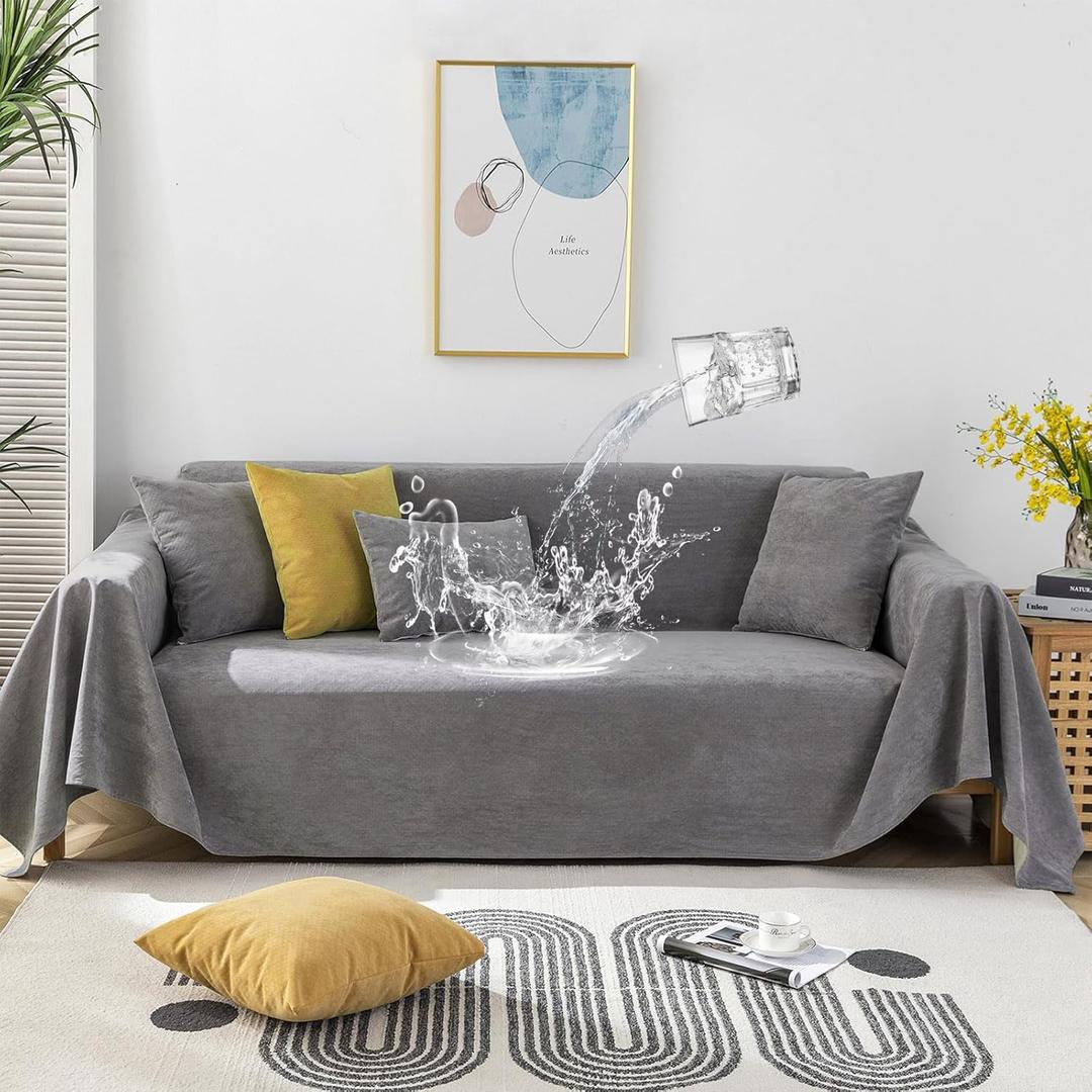 STACYPIK Anti-Scratch Waterproof Couch Cover for Sectional,Thick Non Slip 4-Layer Morandi Gray Sofa Cover for 3 Cushion Couch, L Shaped Sofa Cover Sofa Slipcover,Washable Furniture Protector-71X150IN