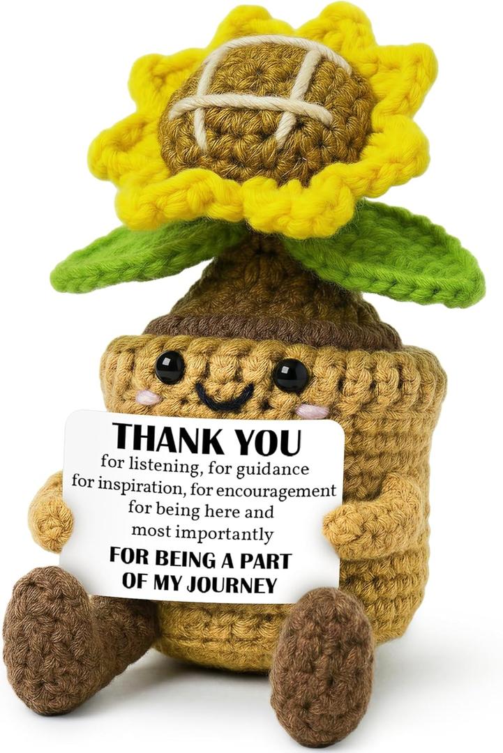 2 x Thank You Gifts for Women - Galentines Valentines Gifts for Coworkers, Boss, Manager, Office, Teacher, Nurse - Emotional Inspirational Positive Sunflower Support Crochet Doll
