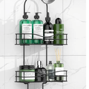 Bathroom Shower Caddy Hanging - 3-Tier Organizer with Soap Holder & 6 Hooks for Towels, Sponge; Fits 21mm Shower Head Arm, Black
, Black