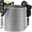 100ft Garden Hose, Heavy Duty Metal Water Hose 100 ft with 10 Function Nozzle, Flexible No-Kink, Pet-Proof & Puncture-Proof Stainless Steel Outdoor Hose for Yard