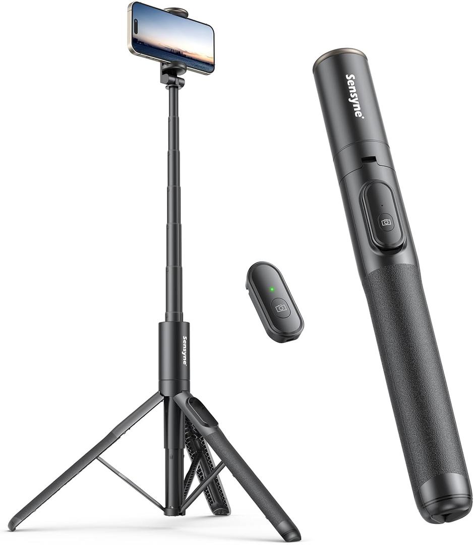 Sensyne 60" Phone Tripod - Selfie Stick, Lightweight All in One Phone Tripod Integrated with Wireless Remote Compatible with All Cell Phones for Selfie/Video Recording/Photo/Live Stream/VlogBlack