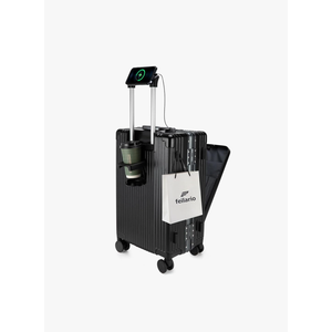 feilario 20in Aluminium Frame Hardside Spinner Wheel Luggage, Built-In TSA lock Carry on Suitcase, with Cup Holder & USB Port & Phone Holder