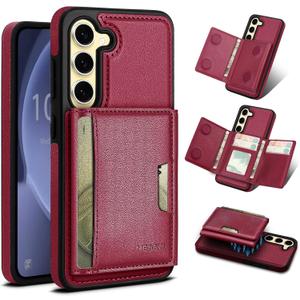 for Samsung Galaxy S23 Wallet Case, 2-in-1 Detachable Magnetic Wallet Case, Card Holder RFID Blocking, Fashionable Faux Leather Card Slot & Folding Design (Red)