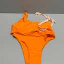 MOOSLOVER Women One Shoulder High Waisted Bikini Tie High Cut Two Piece Swimsuits (X-Large, Orange-17)