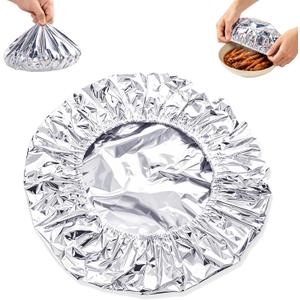 50 PCS Reusable Aluminum Foil Food Covers,TinFoil Bowl Covers with Elastic,Heat-Insulating, Freshness-Preserving, Thickened Heat-Resistant Materialfor cooking, food storage, and travel