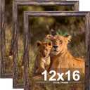 12x16 Picture frame set of 3, Woode frames brown Wall Mounting Horizontally or Vertically, 12 by 16 Wall Gallery Poster Photo Frame with Shatter Resistant Plexiglass,best gift