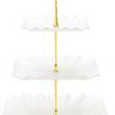Coitak 3 Tier Cupcake Stand, Plastic Tiered Serving Stand, Square Dessert Tray for Tea Party, Birthday and Wedding (Pure White)