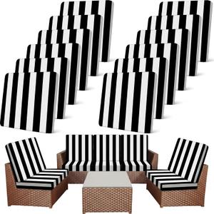 Newwiee 12 Pcs Patio Stretch Outdoor Cushion Covers Sofa Couch Cover Replacement Couch Slipcover Sofa Seat Chair Porch Patio Furniture Protector, Flexibility Washable (Black White,Stripes)