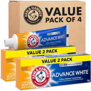ARM & HAMMER Advance White Toothpaste, Teeth Whitening Baking Soda Toothpaste with Stain Defense Technology and Fluoride, Clean Mint Flavor, 6.0 Oz (4 Pack)