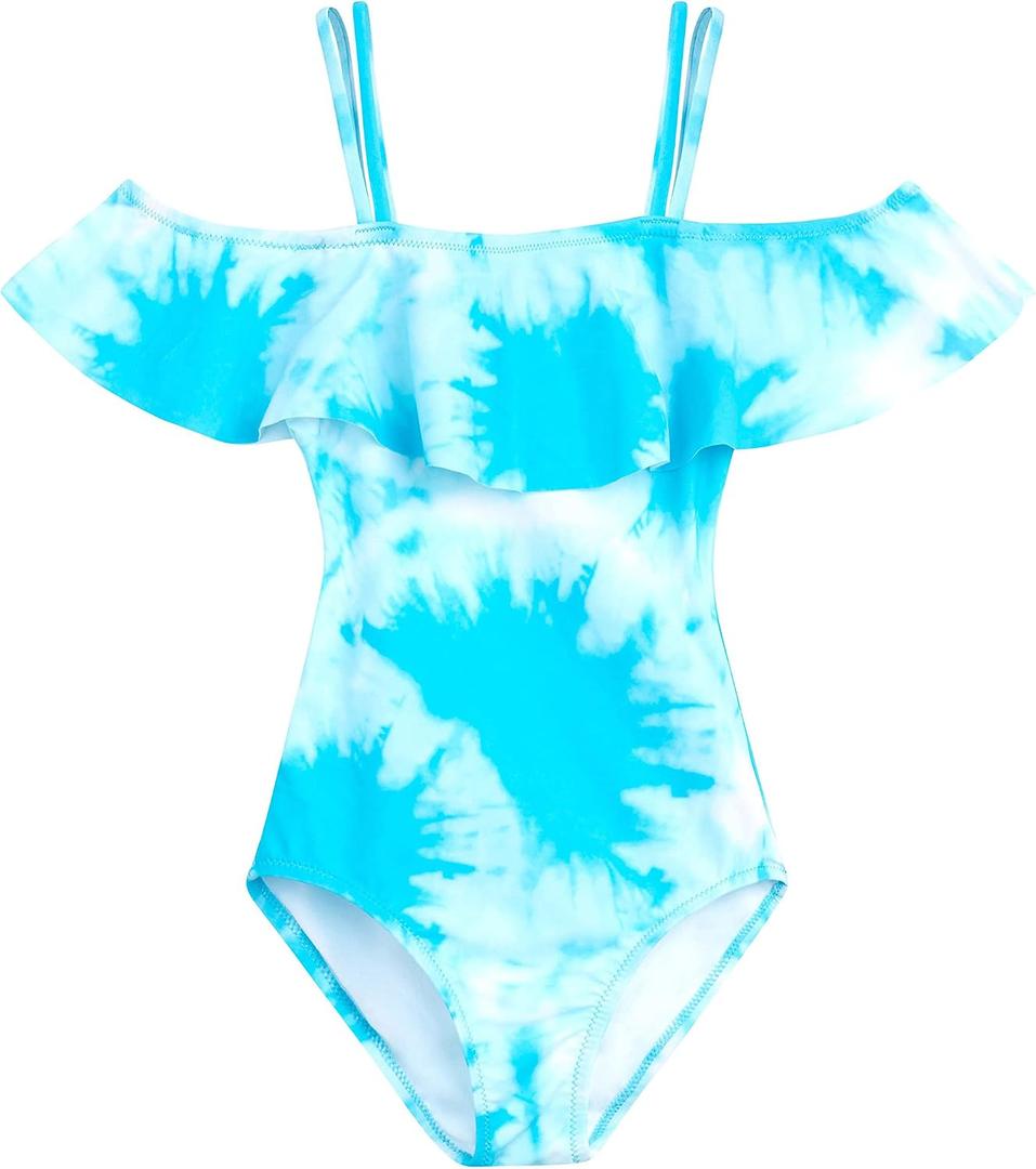 Kanu Surf Girls' Peggy UPF 50+ Beach Sport Off Shoulder One Piece Swimsuit, 3T, Beach Girl Blue