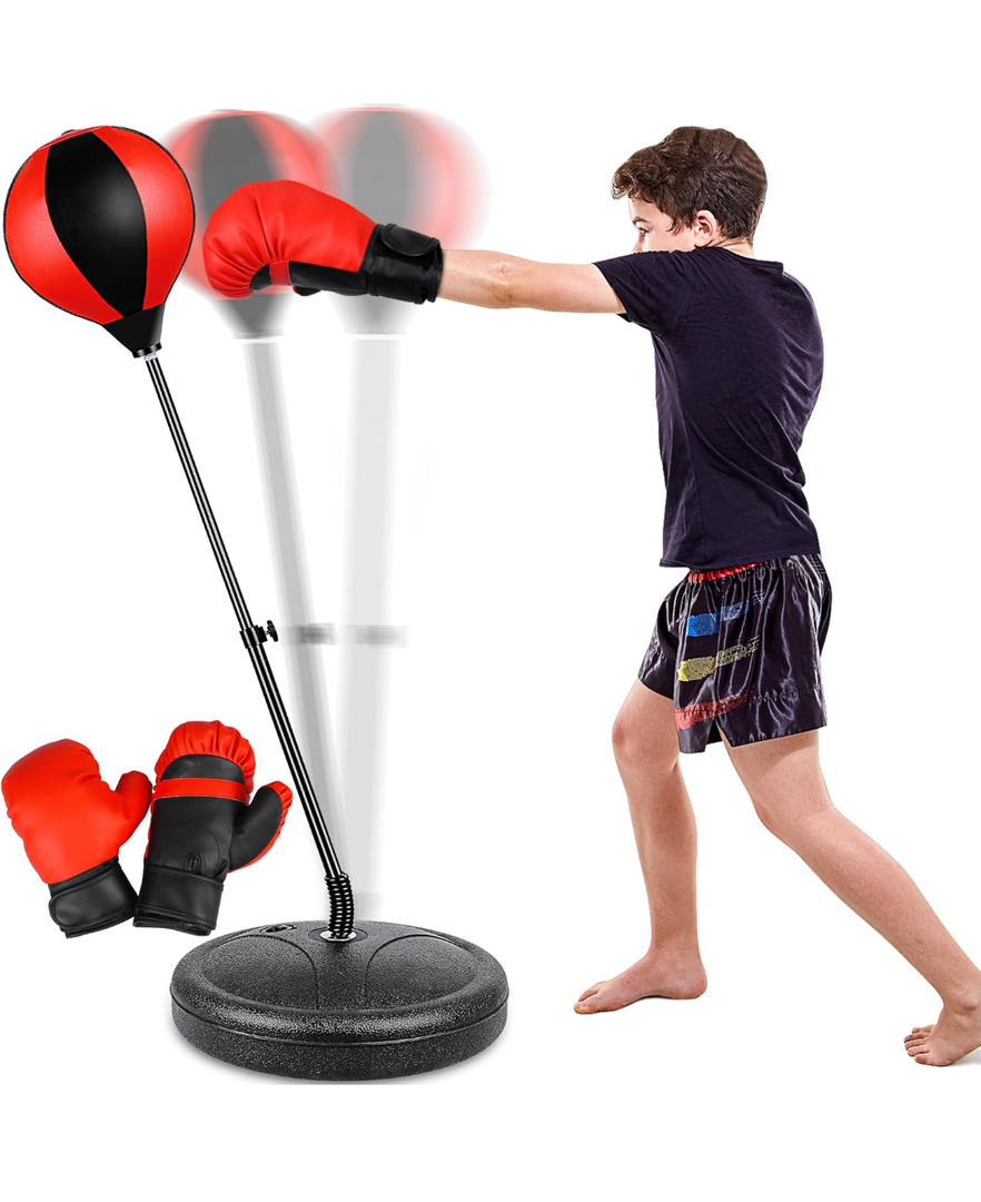 Champion Boxing Punching Bag for Ages 3 4 5 6 7 8+ Years Old Kids, Boxing Bag Set Toy with Boxing Gloves, Height Adjustable Punching Bag, Sport Toy for Boys & Girls, Ideal Christmas Birthday Gift for Kids