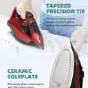 Cordless Iron for Clothes - 1500W Steam Iron with Non-Stick Ceramic Soleplate, Rapid Heating, Auto Shut Off, Burst of Steam, Self-Clean, Anti-Drip, Anti-Calc, 3 Temperature Settings, Red
