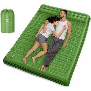 QPAU Camping Sleeping Pad, 2 Person Camping Mat, Enhanced Support for Healthy Comfort Sleep, with Built-in Foot Pump, 4.7 Inch Durable Sleeping Mattress, Hiking, Backpacking and Home - Green-1