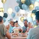 Dusty Blue Balloons Kits - 64pcs Sea Blue Balloons 12 Inch Birthday Balloon SlateBlue Ivory White Metallic Gold Balloon Sets for Boys Baby Shower Gender Reveal Wedding Party Decorations