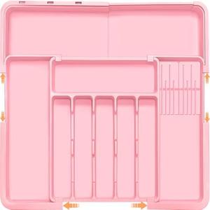 Homecor Silverware Organizer - Expandable Large Kitchen Drawer Organizer Utensil Organizer with 2 Knife Block Inserts, 22"x 19"Cutlery Tray with Drawer Dividers for Kitchen Flatware (Pink)