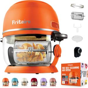 Non Toxic Air Fryer - Glass AirFryer 5 Quart w/ 360 Visibility, Self-Cleaning, 400F Vortex Air Fryer for Even Cooking, BPA-Free Teflon Free, 6-in-1 Functions, Rotisserie, Roast, Bake, Orange