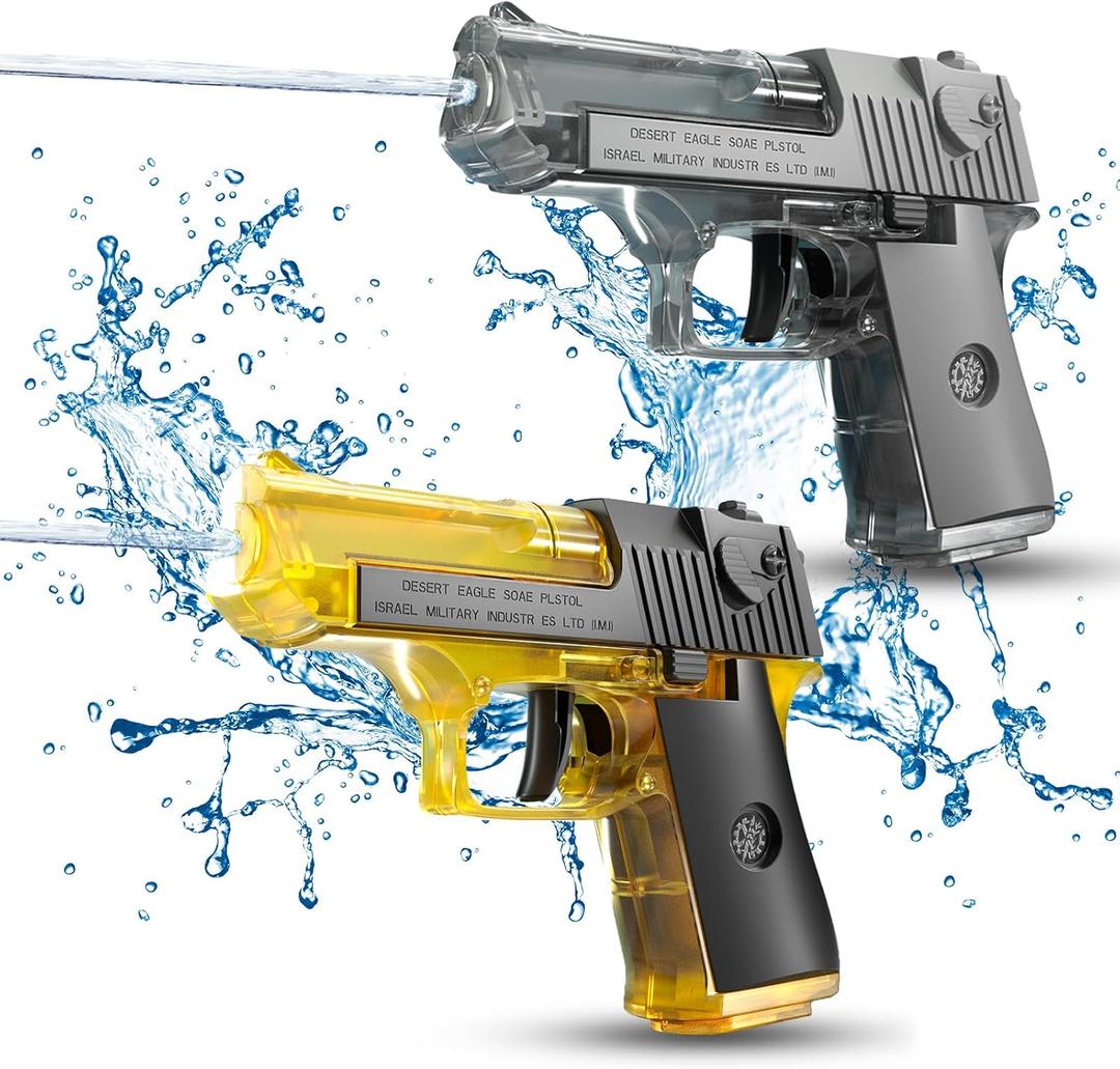 2 Pack Water Gun Squirt Guns for Kids - Mini Water Blaster Soaker 100cc Capacity Water Pistol Toys, Ideal Summer Gifts for Swimming Pool Beach Outdoor Water Toys for Boys Girls Toddlers (Yellow Gray)