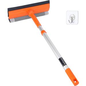 Window Squeegee for Home, Car Windshield Cleaner Tool with Extension Pole 20''-30'', Glass Door and Mirror Washer for Shower Cleaning (Orange)