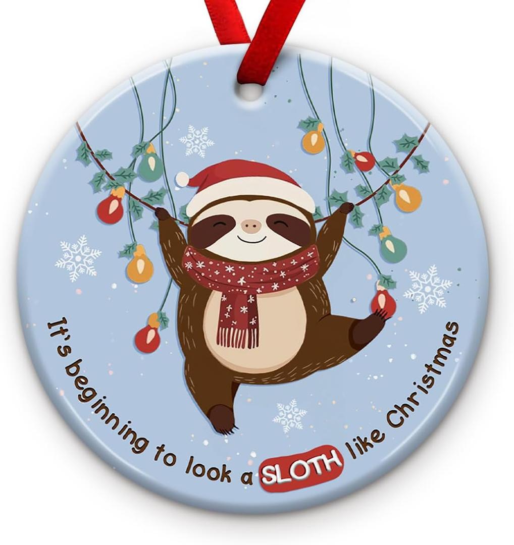 2 x KILYHOME Sloth Dancing Christmas Ornament 2025 - "Its Beginning to Look a Sloth Funny Ornament, Cute Animal Holiday Keepsake - Xmas Tree Hanging Decoration, Idea for Animal Lovers