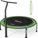 BCAN 500/560 LBS Soft Land Mini Trampoline, 40"/48" Fitness Trampoline, Bungees, T Shape Adjustable Foam Handle, Stable, Quiet Exercise Rebounder for Kids Adults Indoor/Garden Workout