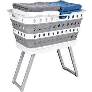 Collapsible Laundry Basket with Legs, Plastic Hamper with Stand, Gray, One Size