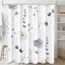 Gibelle Watercolor Floral Shower Curtain, Grey Beige Flower Shower Curtain for Bathroom, Modern Minimalist White Waterproof Fabric 72x72 Inch