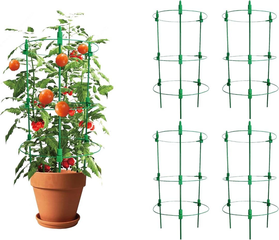 Adjustable Tomato Plant Support Cages. 4 Pack 36 Inch Tomato Plant Stakes for Climbing Plants,VegetablesFlowersFruit.