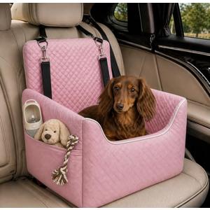 ALL GOOD PET SUPPLIES Dog Car Seat for Small/Medium Dogs Under 35lbs, Soft Booster Car Seat with Detachable Washable Cover and Cushion, Puppy Dog Car Bed, Pink