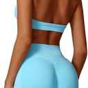 ABOCIW Workout Sets for Women 2 Piece seamless Halter Sports Bra Scrunch Butt Impact Shorts Gym Yoga Outfits size M