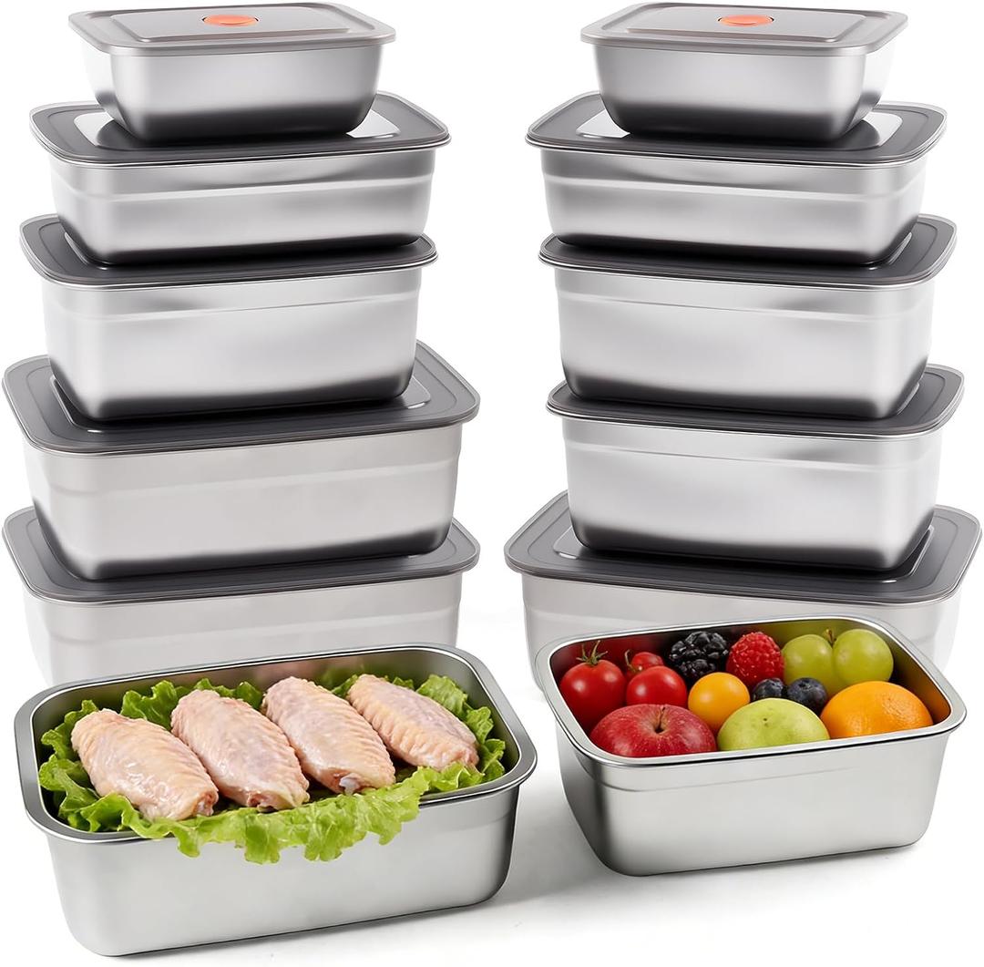 12PC Thickened stainless steel Food Containers with Lids Leakproof,Airtight Bento Lunch Box,Meal Prep Container Airtight Lunch Boxes Reusable Stackable & Nestable Oven,Freezer Safe