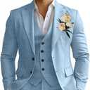 Linen Mens Suits 3 Piece Slim Fit Tuxedo Suit for Men Beach Wedding Formal Business Suit Groom Prom Set Outfits (XX-Large, Blue)