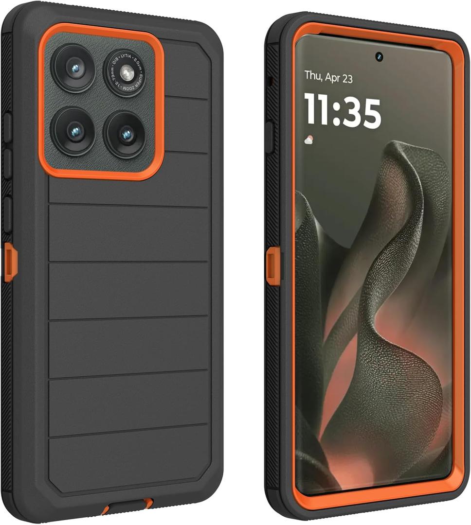 for Motorola Edge 2025 Case, Defender Case Heavy Duty Shockproof Dustproof 3 in 1 Rugged Protective Phone Cover for Motorola Moto Edge 2025 (Orange/Black)
