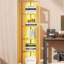 TUTOTAK Corner Shelf with LED Light, 6-Tier Corner Bookshelf for Small Space, Narrow Display Corner Shelf Stand with Storage Rack, for Living Room, Bedroom, Natural BS05BN006L
