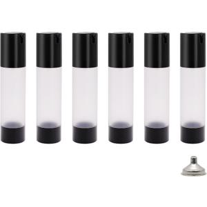 6Pcs 1.7oz 50ml Frosted Transparent Airless Pump Bottles with Funnel, Travel Size Vacuum Dispenser Refillable Cosmetic Containers For Foundations, Cream, Serums, Shampoo, Lotion(Black)