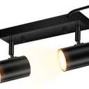 2 Light Track Lighting Kit,Black 2 Way Modern Plug in Ceiling Spotlight,Industrial LED Wall Light for Kitchen Cabinet Gallery Bar Hallway Living Room,Rocker Switch,15 Foot Cord(No Bulb)