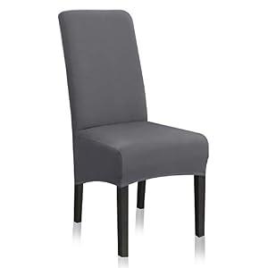 CCTFS Stretch Dining Chair Slipcovers, XL/Oversized Removable Washable Soft Spandex Extra Large Dining Room Chair Covers for Kitchen Hotel Table Banquet Solid Color (4 Per Set, Gray)