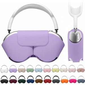 Maxjoy for Apple Airpods Max Smart Case Cover, Soft PU Leather Protective Cover Accessories for Airpod Max with Sleep Mode, Anti-Dust Travel Carrying Case for Airpods Pro Max Headphones, Purple