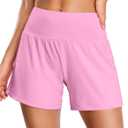 Soothfeel Running Athletic Shorts for Women 5" High Waisted Shorts Pink (M)