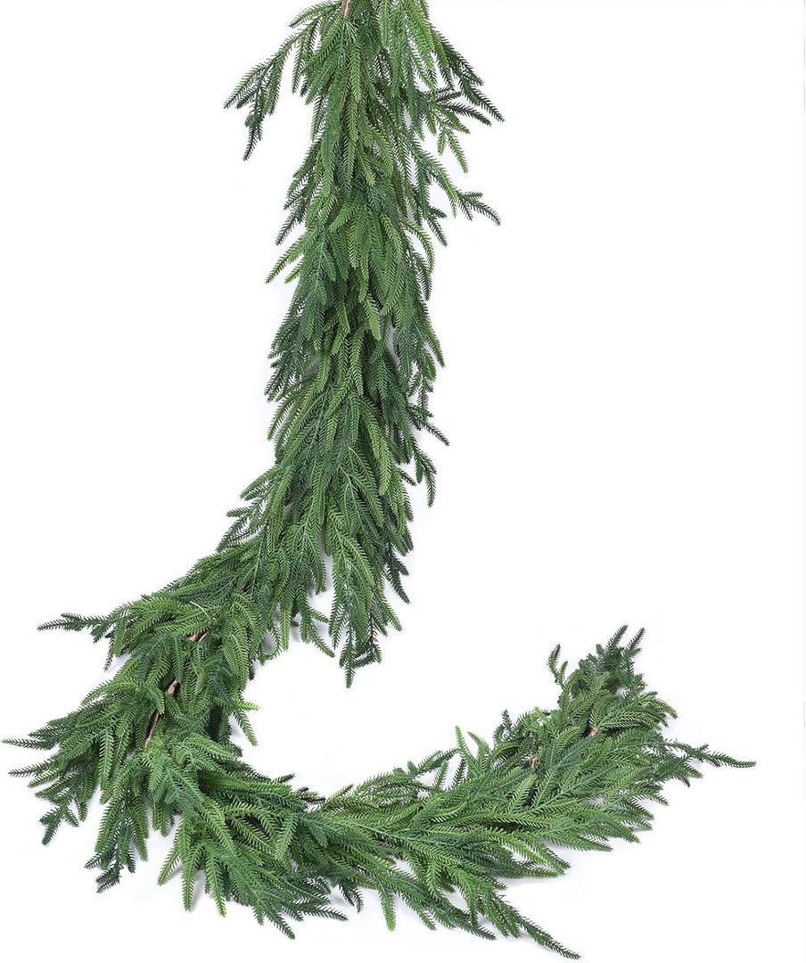 Norfolk Pine Garland Christmas Decoration Clearance - 6ft Realistic Norfolk Pine Leaves, Artificial Greenery Garlands for Holiday Mantle Fireplace Stairs Railing Table Home Decor (6 Feet)