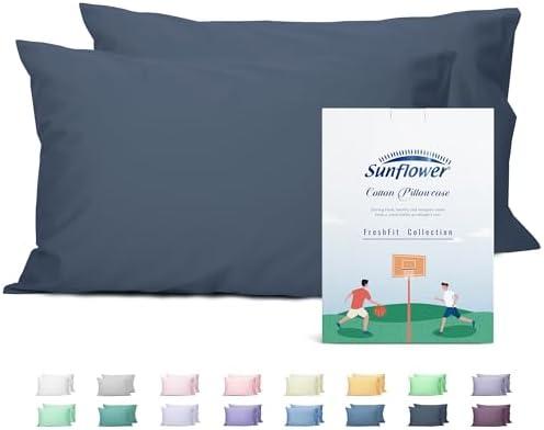 Sunflower Queen Pillowcases Set of 2, 100% Cotton Queen Size Pillow Cases 2, 20×30 inches Crown Blue, Soft and Breathable