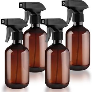4-Pack 300ml Amber Boston Round Spray Bottles with Adjustable Nozzle Empty Plastic Water Sprayer Reusable Fine Mist Container for Cleaning Solutions,Hair Care,Gardening (Brown)