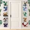 Dragon Birthday Party Decorations for Kids 10 Pcs Dragon Door Banner Hanging Banner Watercolor Fantasy Dragons Knight Porch Sign for Dinosaur Theme Birthday Baby Shower Party Supplies (Multicolor)