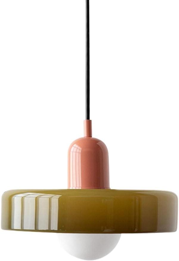 Mid Century Modern Pendant Light Orange Green Glass Hanging Light Nordic Large Single Lamp Vintage Farmhouse Dining Room Chandelier Over Table Kitchen Island Bedroom Hallway Restaurant