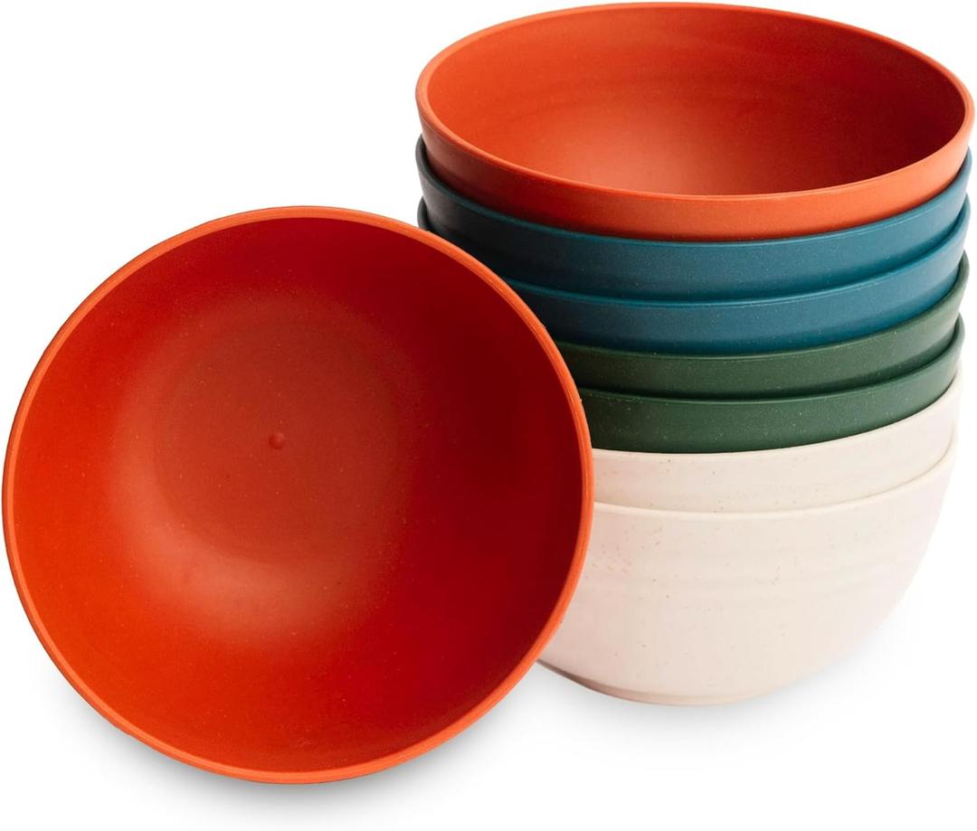 Nook Theory 8-Pack Reusable Wheat Straw Bowls - 26 oz Non Toxic Kids Bowls, Microwave Safe & Dishwasher Safe Cereal and Snack, Unbreakable Dinnerware (Urban)