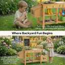 Wooden Mud Kitchen for Kids, Outdoor Play Kitchen with Real Running Water Sink, Mud Table, Gravity Water Tank, Planting Box, Critter Observation Box, 12-Pc Accessory Kit, Toddler Gift, Age 3+, 41.3"L x 36.2"W x 13.7"H