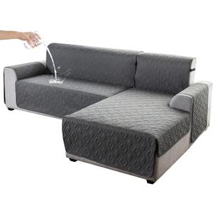 Genina Sectional Couch Covers for Dogs L Shaped Sofa Covers Chaise Lounge Cover Reversible Couch Covers for Sectional Sofa L Shape Furniture Protectors Cover for Pets, Kids (Dark Gray, Small)