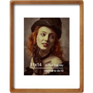 11x14 Picture Frame Natural Teak Wood with Mat for 8x10, Original Natural Solid Wood 11 by 14 Photo Frames with Tempered Glass Cover for Wall and Tabletop Display, 11x14-1Pack