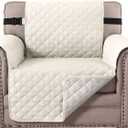 H.VERSAILTEX Chair Slipcover Reversible Chair Cover Water Resistant Couch Cover Washable Chair Cover Non-Slip Fabric Furniture Protector with Elastic Strap for Pets(Armchair, Ivory/Beige)