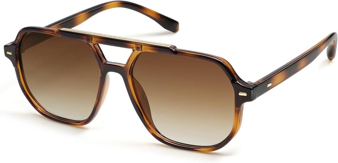 SOJOS Retro Trendy Aviator Polarized Sunglasses Men Women Vintage 70s Square Stylish Frame Sun Glasses SJ2283 (Brown Tortoise/Coffee Grading)
